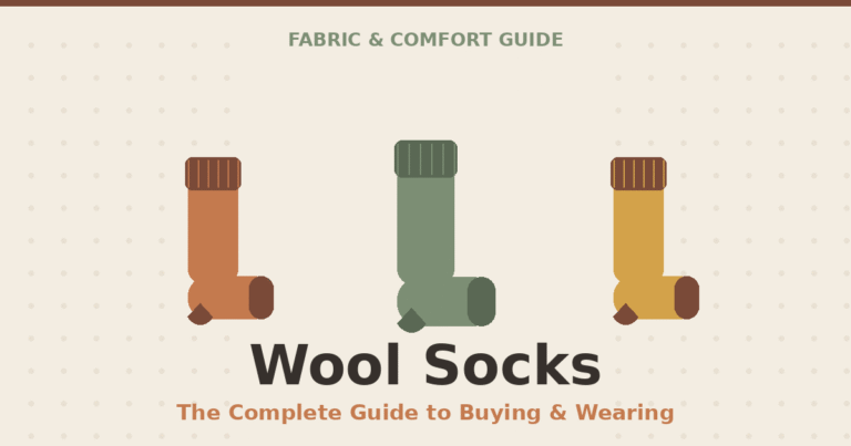 Wool socks in terracotta, sage, and mustard colors with a buying and wearing guide