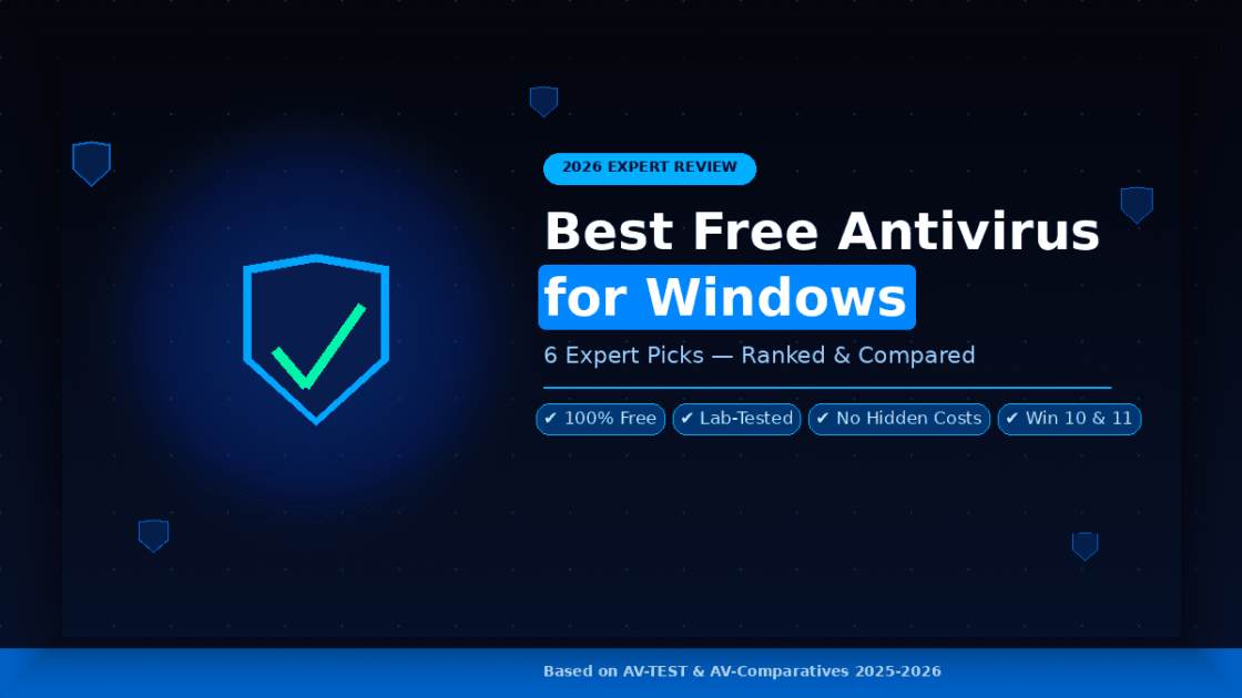 Shield icon with checkmark representing the best free antivirus for Windows, ranked and expert-tested in 2026.