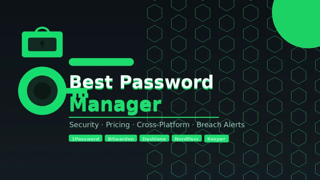 A dark security-themed graphic showing a key and padlock icon with the headline Best Password Manager Expert Picks 2026.